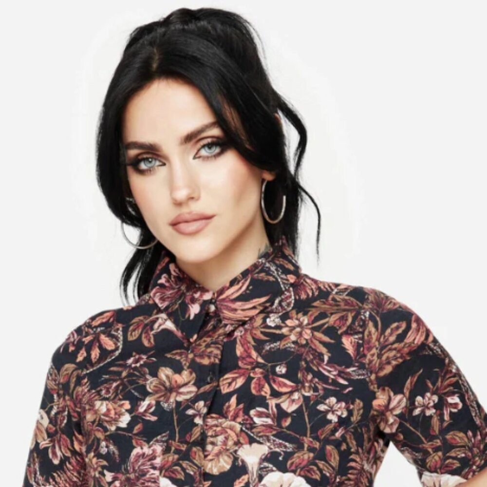 NEW Disturbia Womens Bashe Cotton Floral Snake Print Short Sleeve, US Size 2 NWT